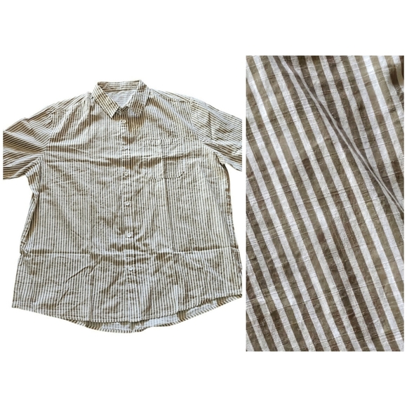 Short Sleeve Button down Striped shirt Tan & White Size 2X - Picture 1 of 8